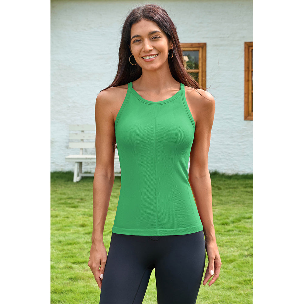 Attraco Women's Seamless Workout Tank Tops with Built in Bra Crew Neck Basic Ribbed Tank Top Racerback Athletic Camisole