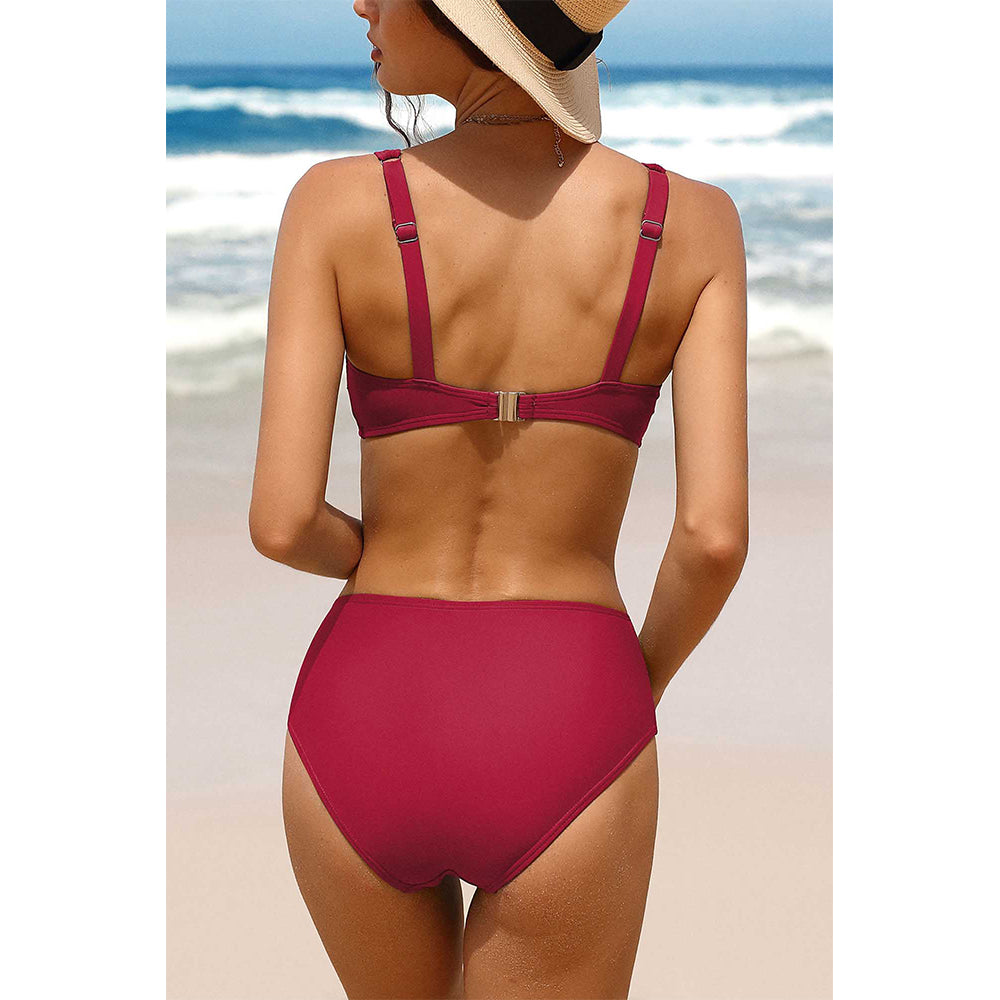 Charmo Women's Twist Front High Waisted Bikini Set