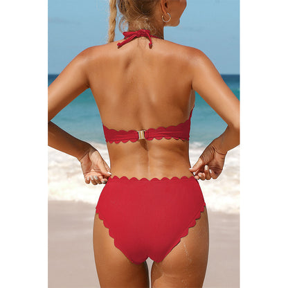 Charmo Women's Scallop Trim Halter Cutout Bikini Set