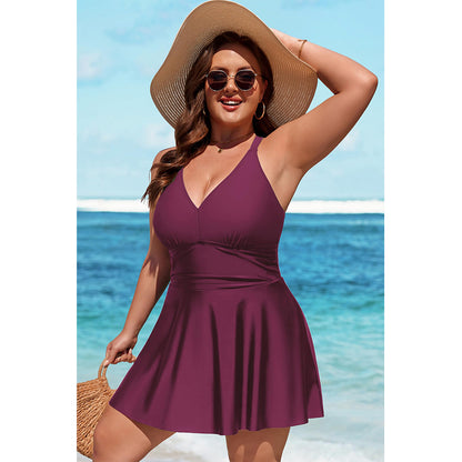 Charmo Women's Plus Size Swimsuit with Side Pockets One Piece Tummy Control Bathing Suit Push Up V Neck Swim Dress 2026