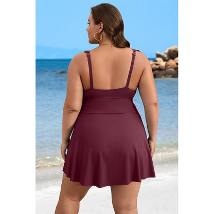 Charmo Women's Ruffle Ribbed Plus Size Swimdress One Piece Swimsuit High Waisted Tummy Control Bathing Suit
