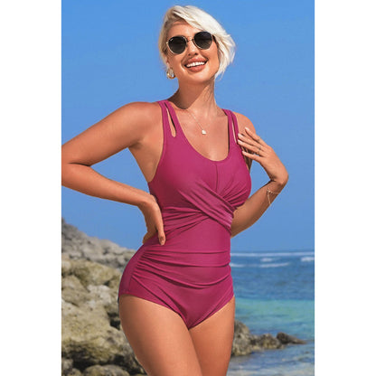 Charmo Women's Cross Front Ruched One Piece Swimsuit Cutout Straps & Back Keyhole Bathing Suit