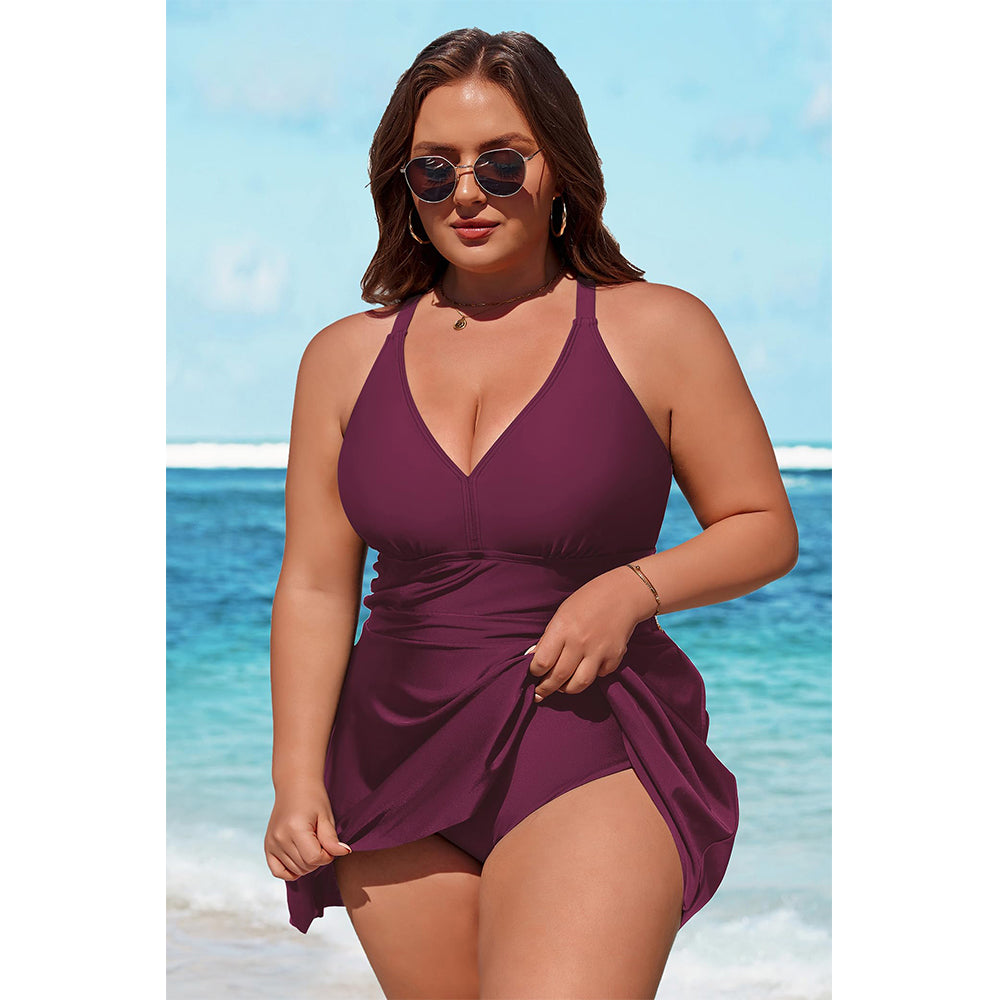 Charmo Women's Plus Size Swimsuit with Side Pockets One Piece Tummy Control Bathing Suit Push Up V Neck Swim Dress 2026