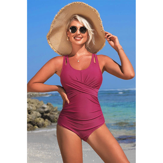Charmo Women's Cross Front Ruched One Piece Swimsuit Cutout Straps & Back Keyhole Bathing Suit