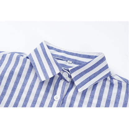 V For City Women's Striped Button-Down Long Sleeve Shirt with Dual Chest Pockets