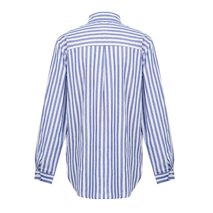 V For City Women's Striped Button-Down Long Sleeve Shirt with Dual Chest Pockets