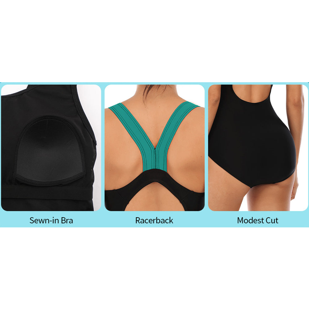 Charmo Women's Color Block One Piece Athletic Racerback Swimsuit Slimming Bathing Suit