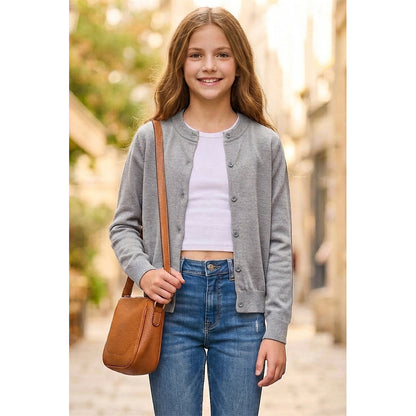 Attraco Kids Girls 100% Cotton Button-Up Knit Cardigan Sweater, Long Sleeve Crewneck School Uniform for Boys & Girls 5-12Years