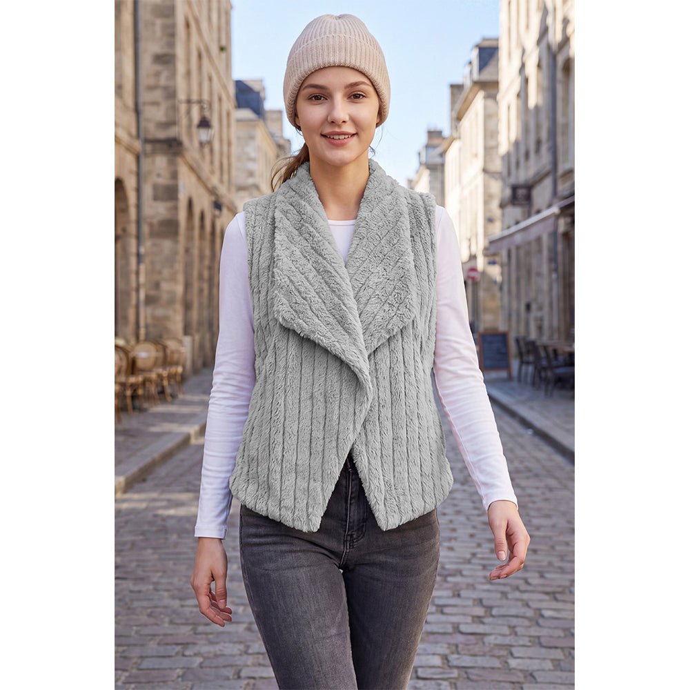 Attraco Women's Faux Fur Open Front Sleeveless Vest Soft Plush Shawl Collar Lightweight Layering Jacket