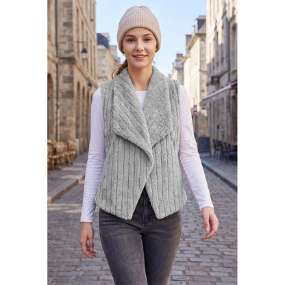 Attraco Women's Faux Fur Open Front Sleeveless Vest Soft Plush Shawl Collar Lightweight Layering Jacket