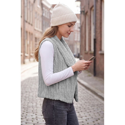 Attraco Women's Faux Fur Open Front Sleeveless Vest Soft Plush Shawl Collar Lightweight Layering Jacket