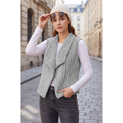 Attraco Women's Faux Fur Open Front Sleeveless Vest Soft Plush Shawl Collar Lightweight Layering Jacket