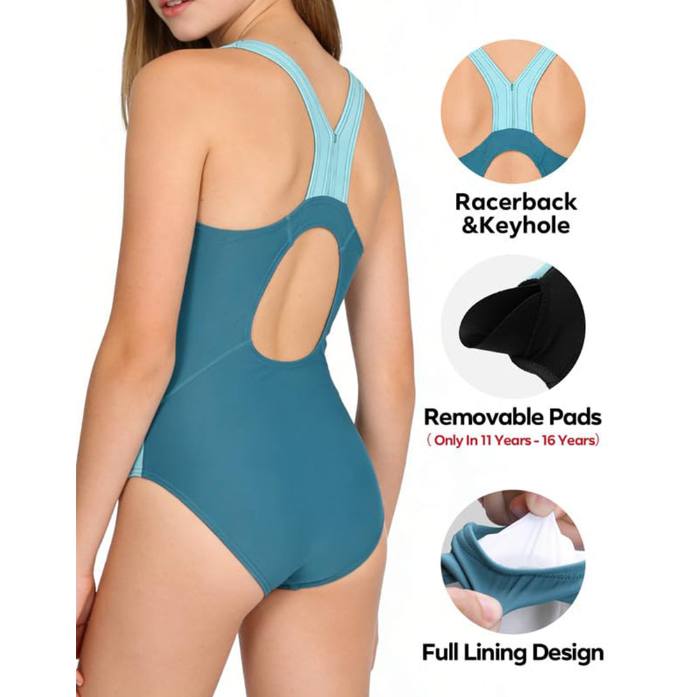 Charmo Girls Color Block Swimsuit One Piece Swimwear Athletic Competition Bathing Suit 7-16Years