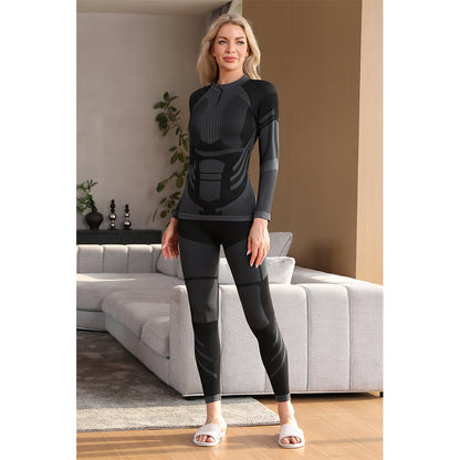 Attraco Women's Quarter Zip Thermal Base Layer Set Seamless Long Sleeve Compression Top & High Waist Leggings Winter Ski Underwear