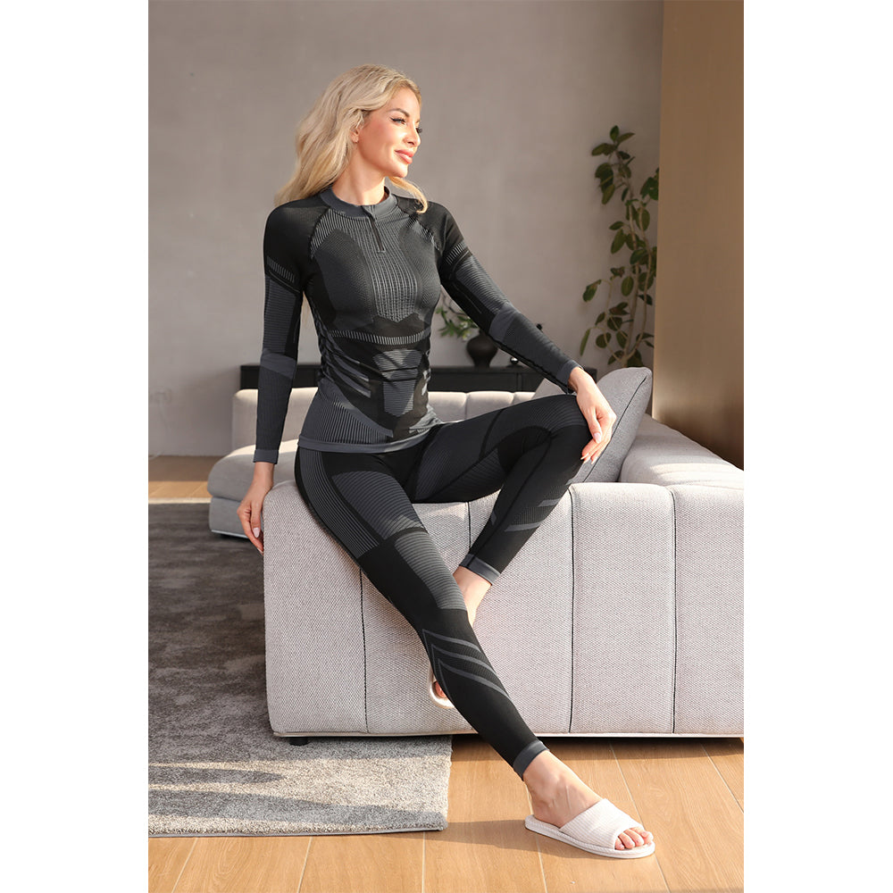 Attraco Women's Quarter Zip Thermal Base Layer Set Seamless Long Sleeve Compression Top & High Waist Leggings Winter Ski Underwear