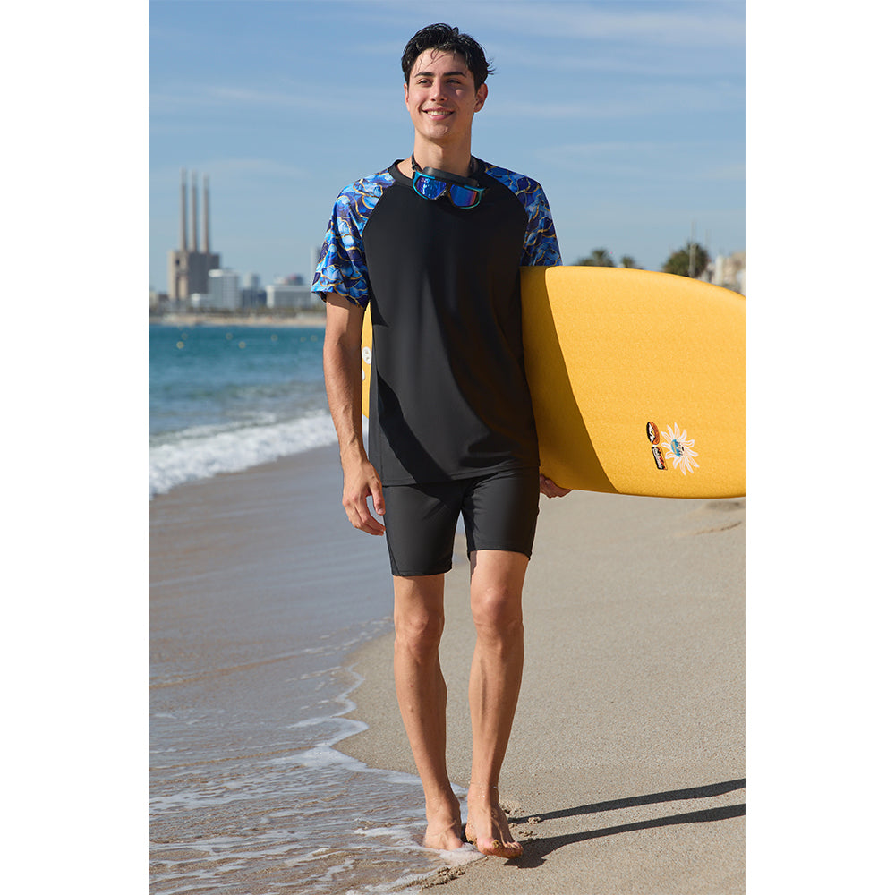 Charmo Mens Quick Drying Rash Vest UPF 50+ Rash Guards Breathable Short Sleeve Stretchy T-Shirt Swim Tops