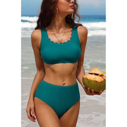 Charmo Women's Scallop Trim High Waisted Bikini Set Two Pieces Swimwear Set