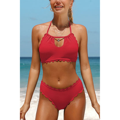 Charmo Women's Scallop Trim Halter Cutout Bikini Set