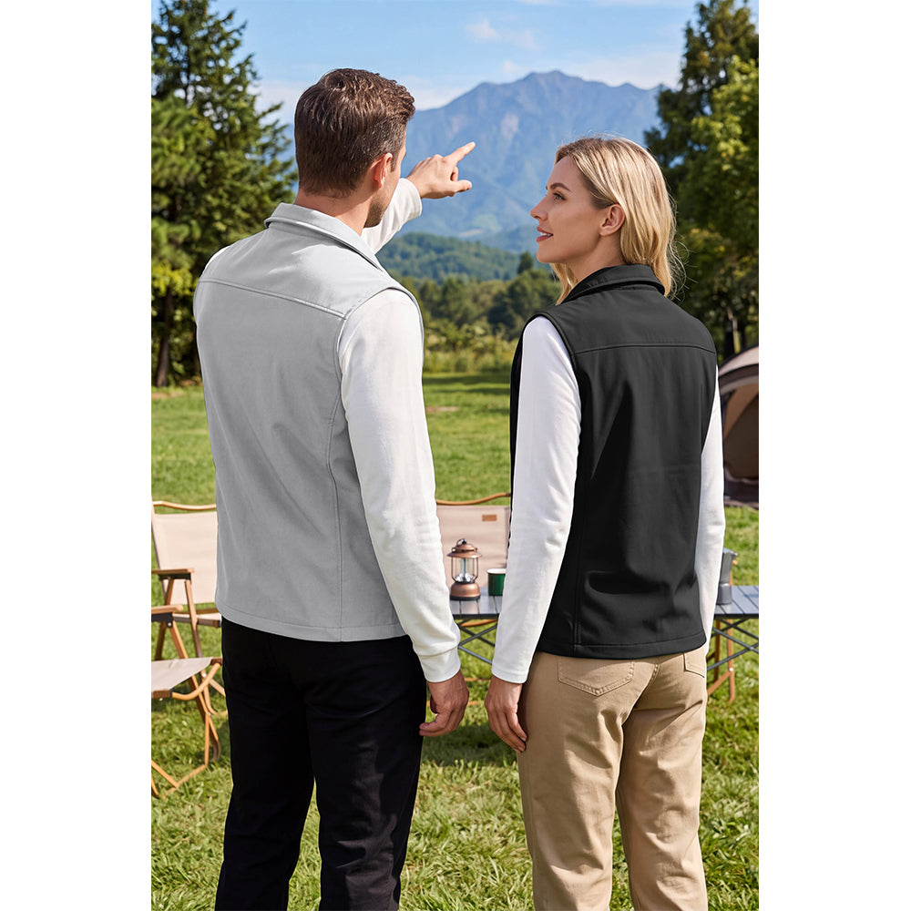 Attraco Unisex Fleece Lined Softshell Vest Full Zip Windproof Outdoor Vest with Zipper Pockets