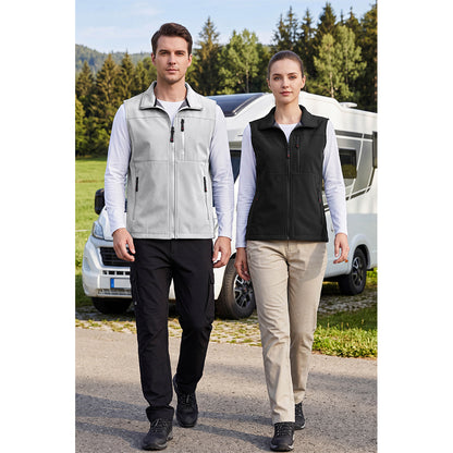 Attraco Unisex Fleece Lined Softshell Vest Full Zip Windproof Outdoor Vest with Zipper Pockets