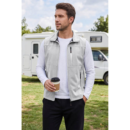 Attraco Unisex Fleece Lined Softshell Vest Full Zip Windproof Outdoor Vest with Zipper Pockets