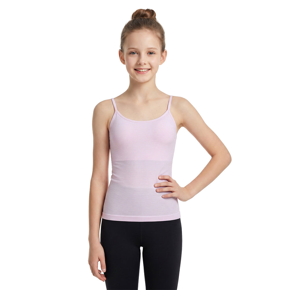 Attraco Girls Ribbed Adjustable Strap U-Neck Seamless Athletic Tops Dance Tank Tops