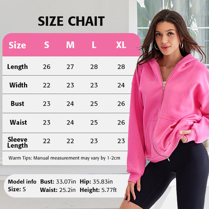 Attraco Women's Oversized Hooded Sweatshirt Solid Color Full Zip Long Sleeve Pocket Sweatshirt