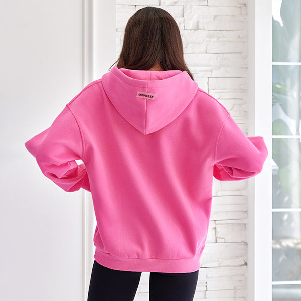 Attraco Women's Oversized Hooded Sweatshirt Solid Color Full Zip Long Sleeve Pocket Sweatshirt