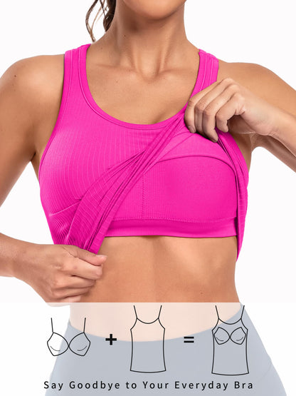 Attraco Women's Workout Tank Tops with Built in Bra Ribbed Seamless Yoga Tanks Tight Fit Sport Tops