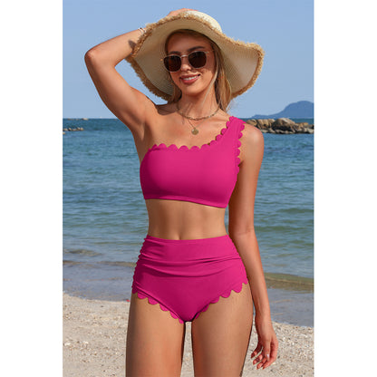 Charmo Women's Convertible One-Shoulder Scalloped Bikini Set