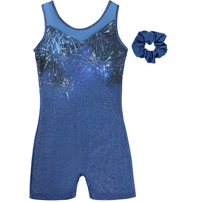 Charmo Girls' Mesh Panel Printed Bike Short Gymnastics Biketard Leotard Activewear Dancewear
