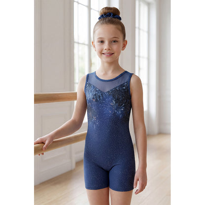 Charmo Girls' Mesh Panel Printed Bike Short Gymnastics Biketard Leotard Activewear Dancewear