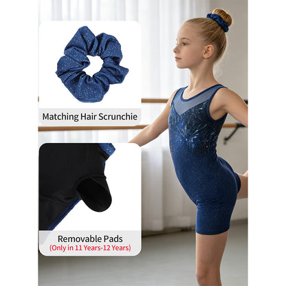 Charmo Girls' Mesh Panel Printed Bike Short Gymnastics Biketard Leotard Activewear Dancewear