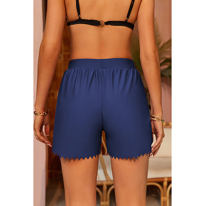 Charmo Women's High Waisted Swim Shorts with Scalloped Side Seams and Built-in Briefs