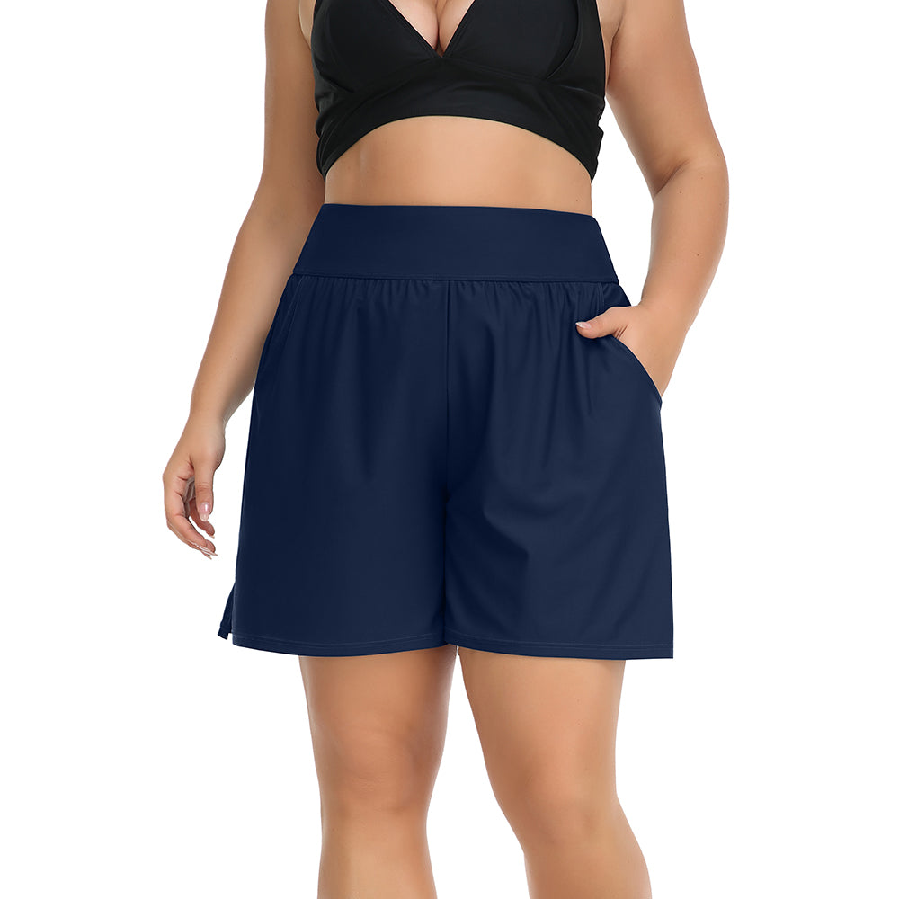 Charmo Women's Plus Size Swim Shorts High Waisted Board Shorts Tankini Swimsuit Bottom with Pockets