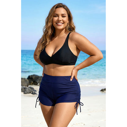Charmo Women's Plus Size High Waist Ruched Side Tie Swim Shorts Swim Bottom