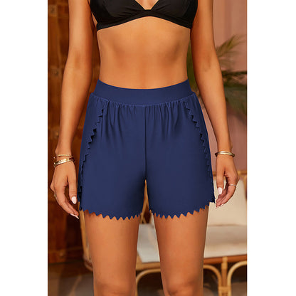 Charmo Women's High Waisted Swim Shorts with Scalloped Side Seams and Built-in Briefs
