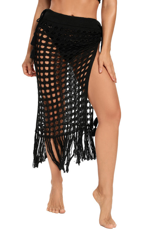Summer Hollow Out Mesh Tassle Beach Cover Up-AL9781