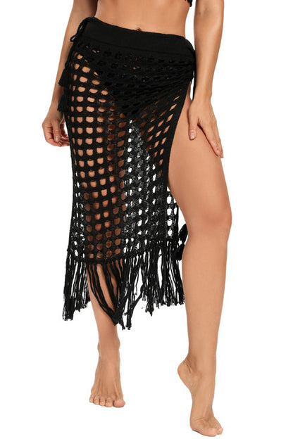 Summer Hollow Out Mesh Tassle Beach Cover Up-AL9781