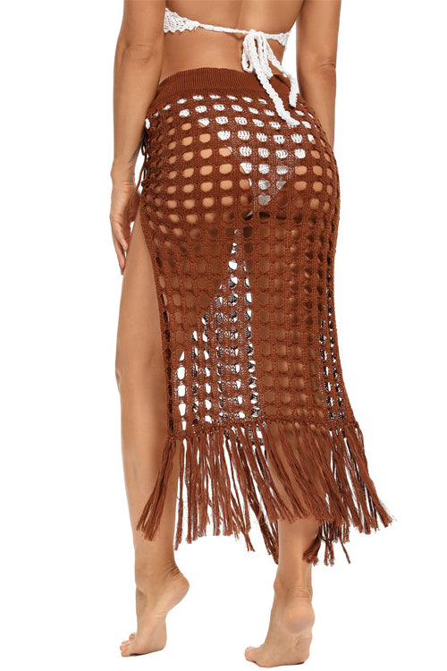 Summer Hollow Out Mesh Tassle Beach Cover Up-AL9781