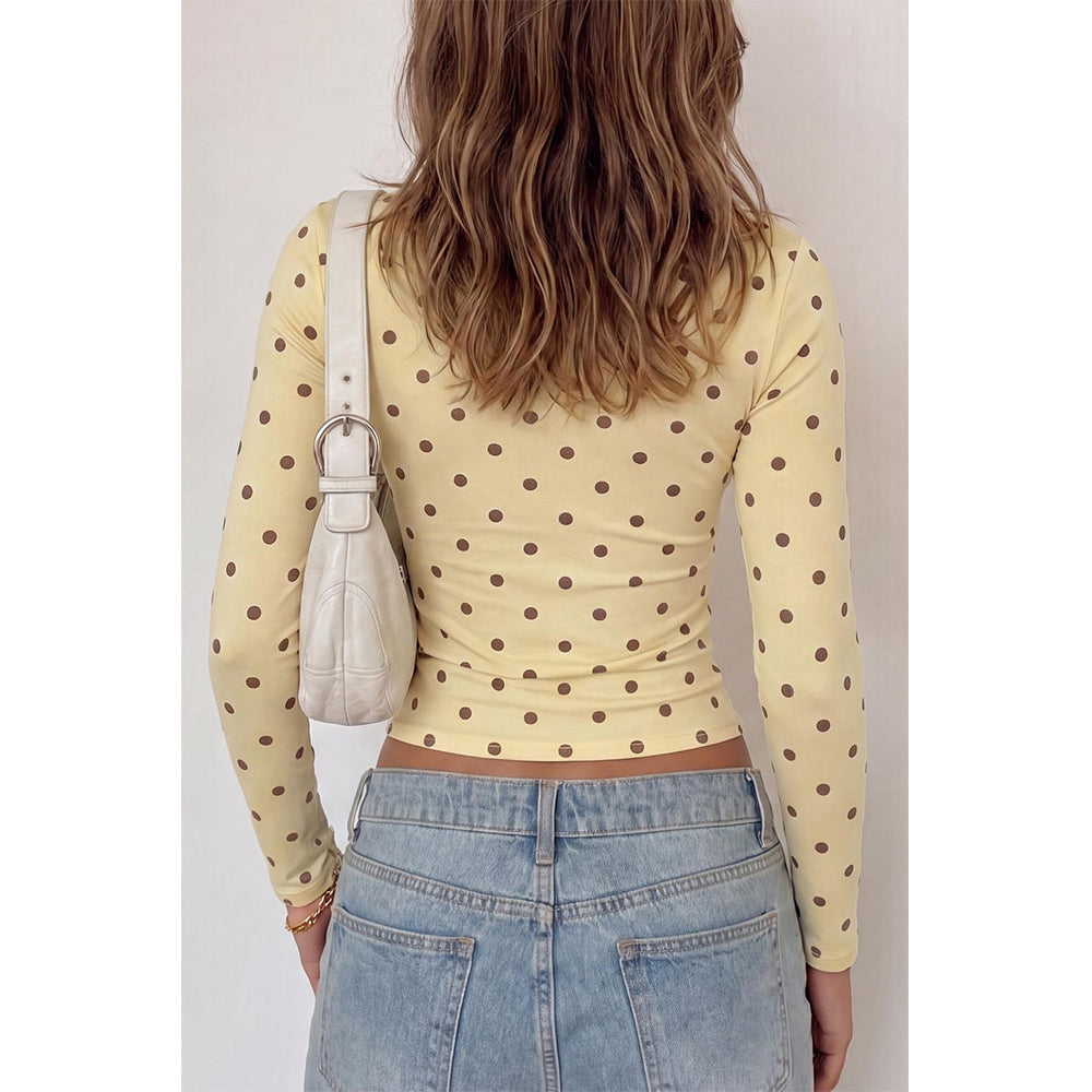 Attraco Women's Long Sleeve Polka Dot Top Crew Neck Slim Fit Casual Shirt