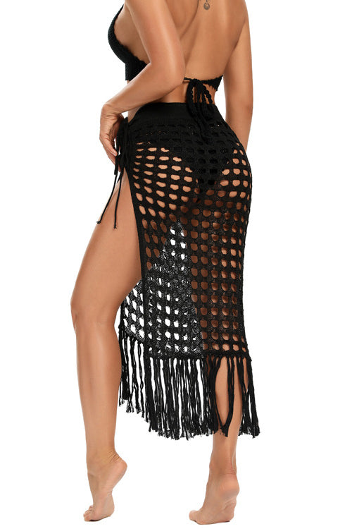 Summer Hollow Out Mesh Tassle Beach Cover Up-AL9781