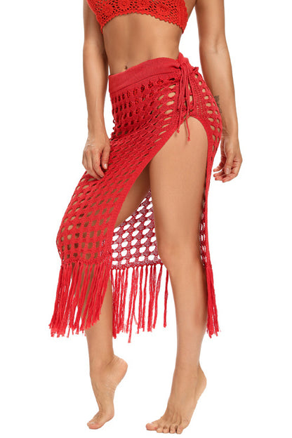 Summer Hollow Out Mesh Tassle Beach Cover Up-AL9781