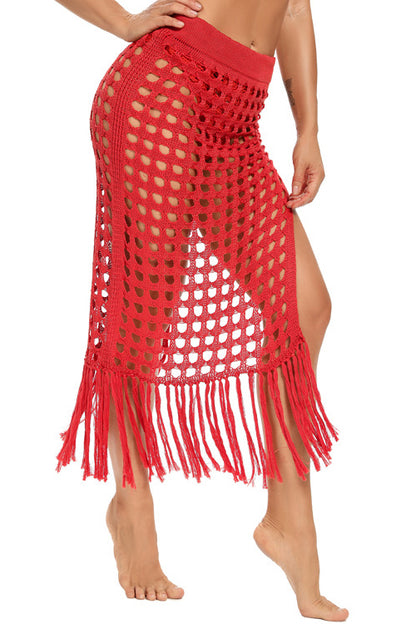 Summer Hollow Out Mesh Tassle Beach Cover Up-AL9781