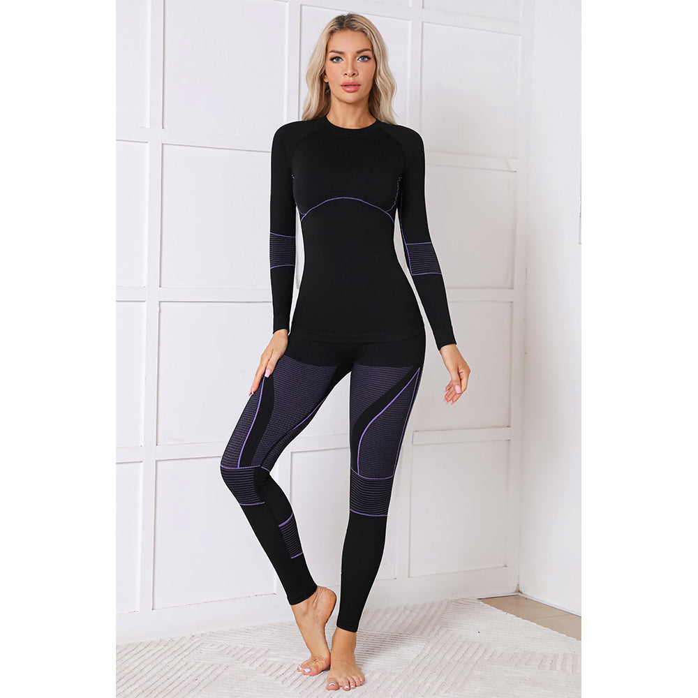 Attraco Women's Seamless Thermal Base Layer Set Long Sleeve Compression Top & High Waist Leggings Winter Ski Underwear