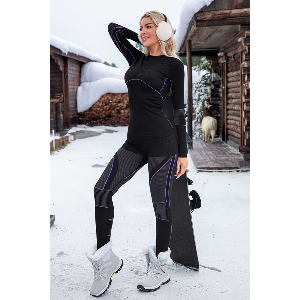 Attraco Women's Seamless Thermal Base Layer Set Long Sleeve Compression Top & High Waist Leggings Winter Ski Underwear