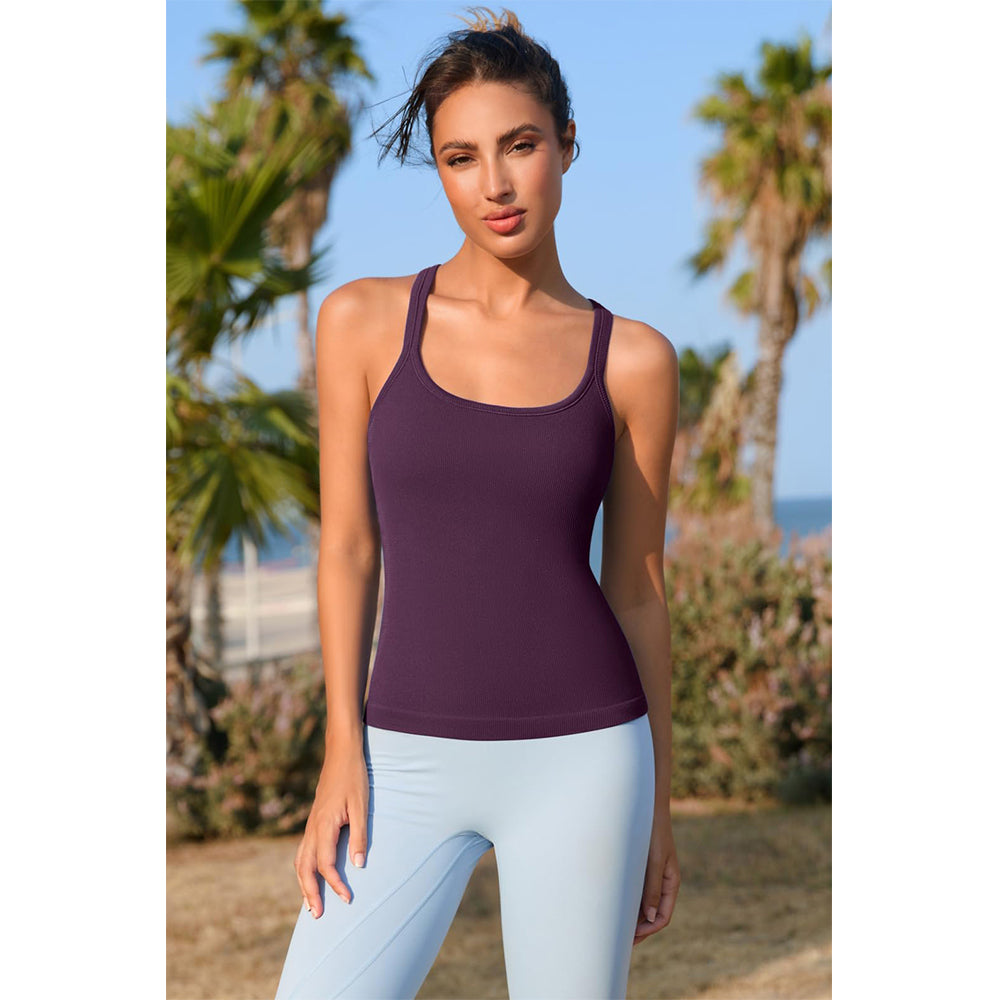 Attraco Women's Workout Tank Top Built in Bra Ribbed Athletic Tank Racerback Workout Top Scoop Neck Sport Tops