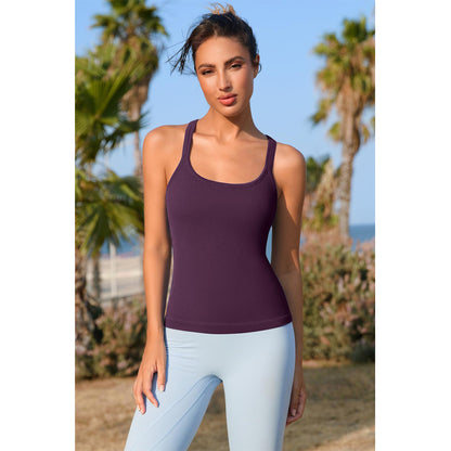 Attraco Women's Workout Tank Top Built in Bra Ribbed Athletic Tank Racerback Workout Top Scoop Neck Sport Tops