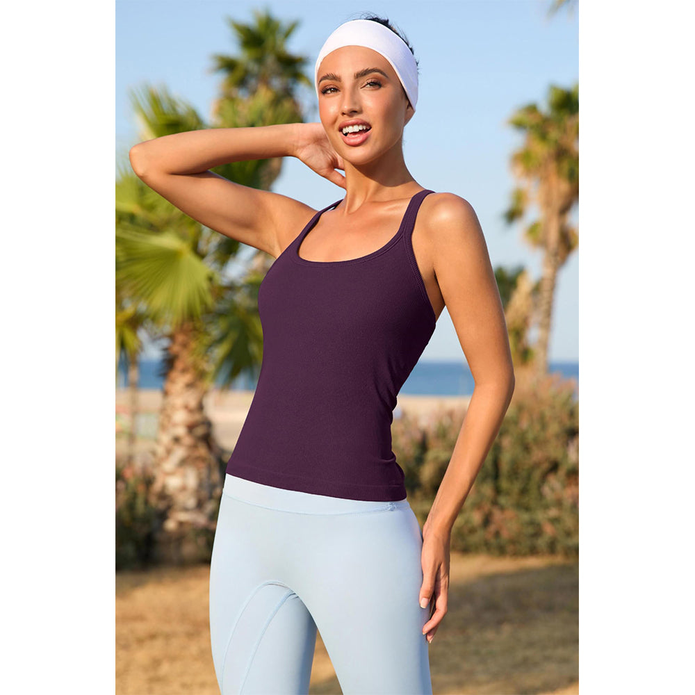 Attraco Women's Workout Tank Top Built in Bra Ribbed Athletic Tank Racerback Workout Top Scoop Neck Sport Tops