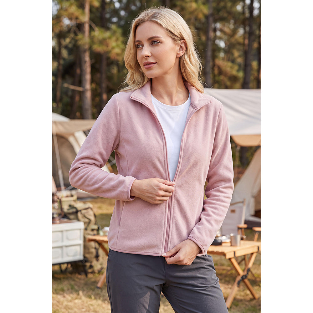 Attraco Women's Full Zip Double-Sided Fleece Jacket with Stand Collar Lightweight Warm Outerwear